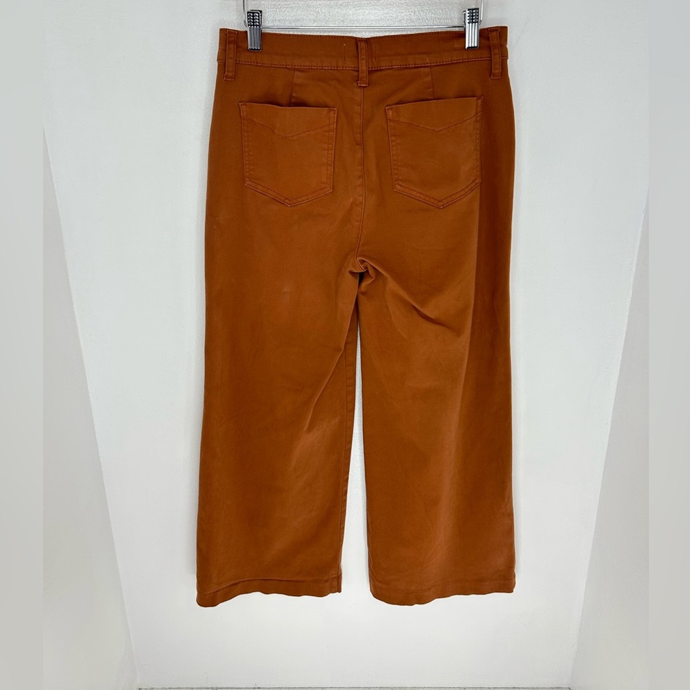 Evereve Pants Womens Size 28 Khaki Rust Crop Wide Leg Flared Stretch 30x26.5 - Picture 7 of 14